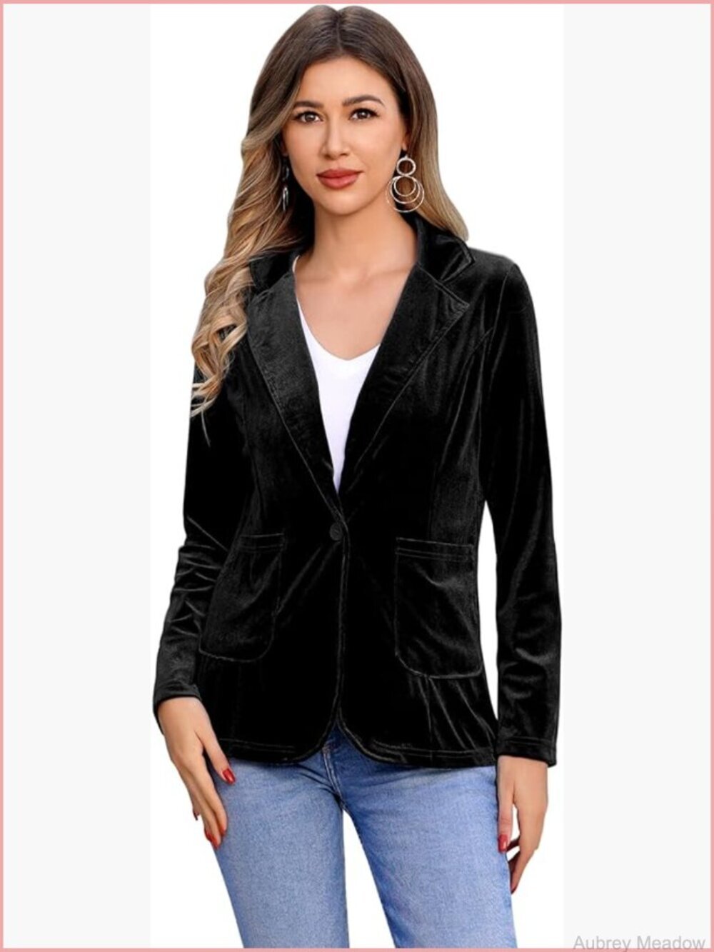 Velvet Blazer Jacket Long Sleeve Lapel Open Front Cardigan Coat with Pockets